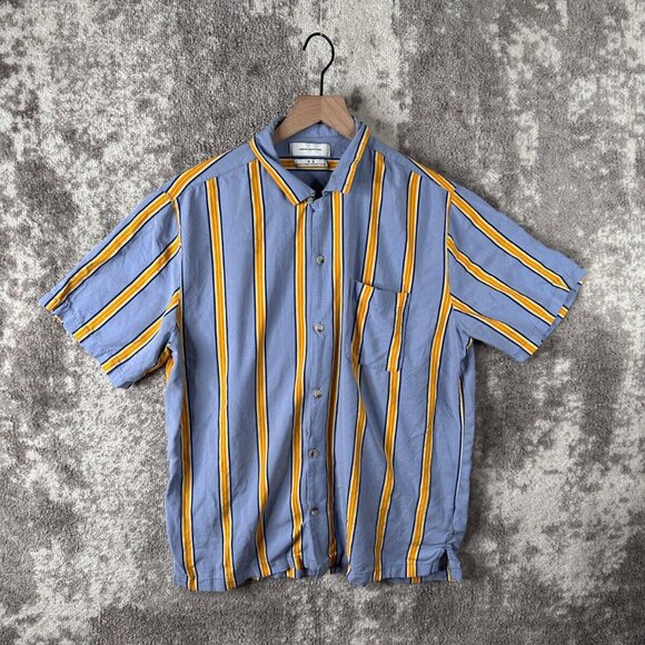 Urban Outfitters Shirt Medium Mens But Yellow Strip Button Short Sleeve Relaxed - Picture 1 of 8